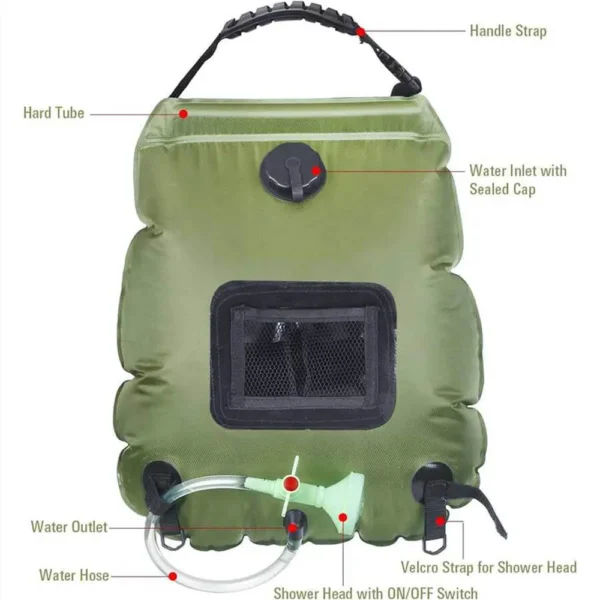 20L Camping Shower Bag with Removable Hose & Shower Head - Image 5