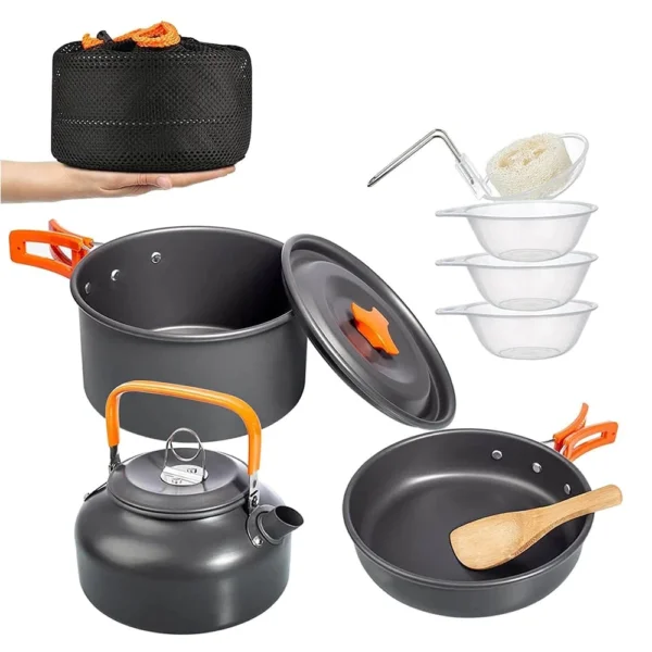 Camping Cookware Kit: Aluminum Cooking Set with Kettle, Pan, and Pot for Outdoor Hiking, Picnic, BBQ - Image 2