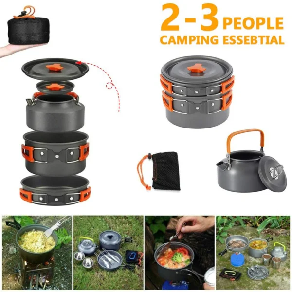 Camping Cookware Kit: Aluminum Cooking Set with Kettle, Pan, and Pot for Outdoor Hiking, Picnic, BBQ - Image 4