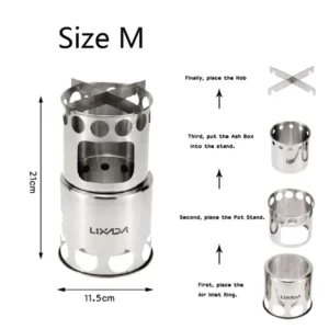 Portable Stainless Steel Wood Burning Stove for Outdoor Cooking and Camping