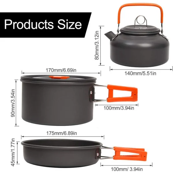 Camping Cookware Kit: Aluminum Cooking Set with Kettle, Pan, and Pot for Outdoor Hiking, Picnic, BBQ - Image 3