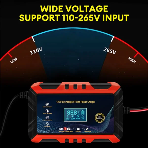 12V Smart Car Battery Charger with Pulse Repair & LCD Display - Image 6