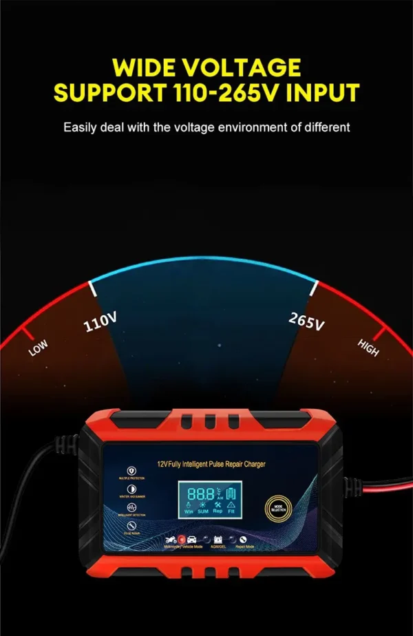 12V Smart Car Battery Charger with Pulse Repair & LCD Display - Image 17