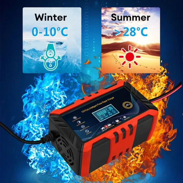 12V Smart Car Battery Charger with Pulse Repair & LCD Display - Image 4