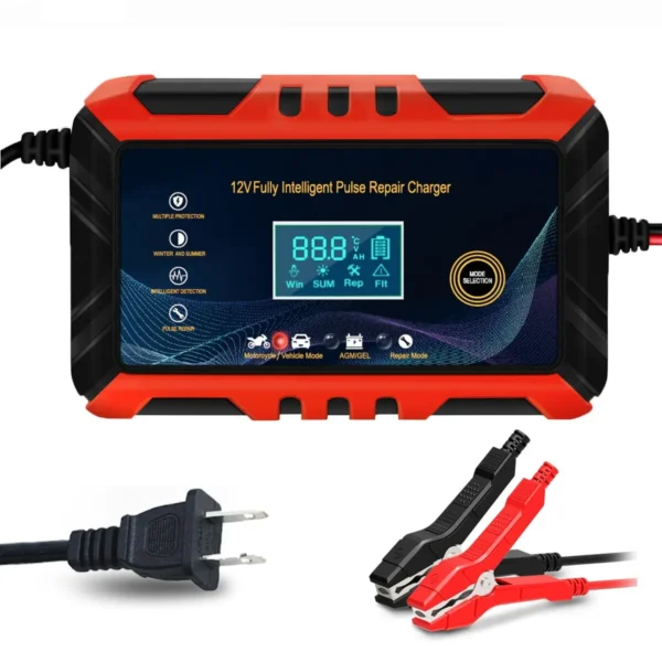 12V Smart Car Battery Charger with Pulse Repair & LCD Display - Image 8