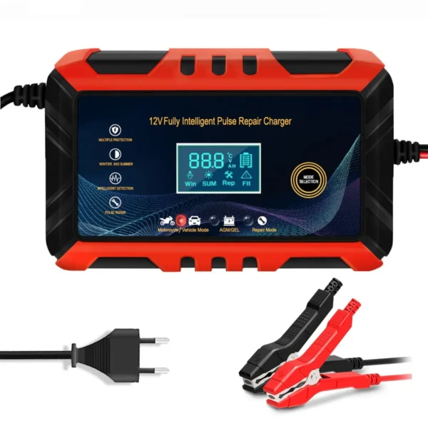 12V Smart Car Battery Charger with Pulse Repair & LCD Display - Image 7