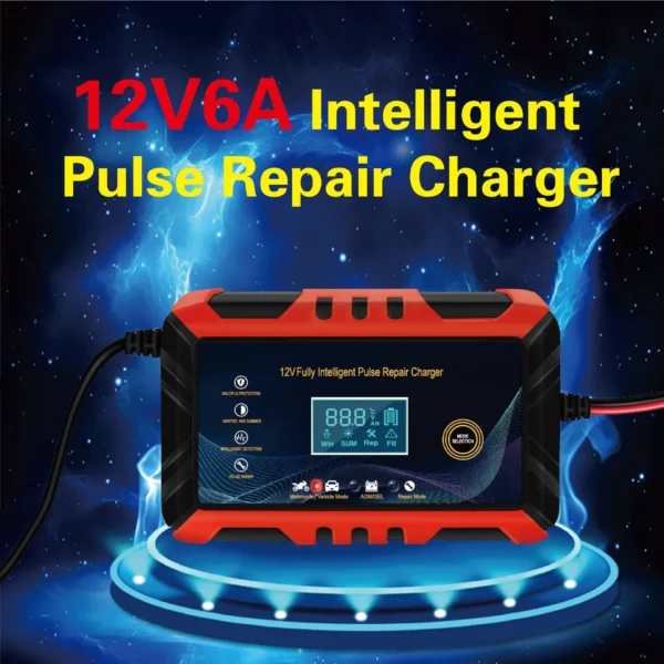 12V Smart Car Battery Charger with Pulse Repair & LCD Display - Image 2
