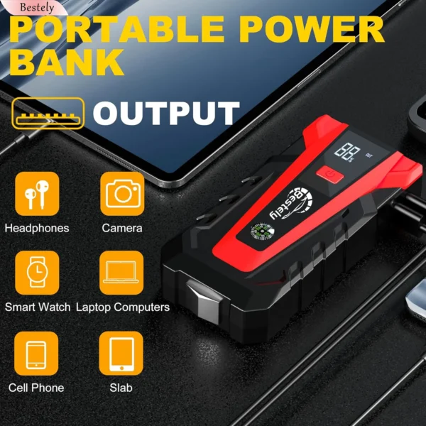 Bestely 99800mAh 12V Car Battery Jump Starter with LED Light & USB - Image 4