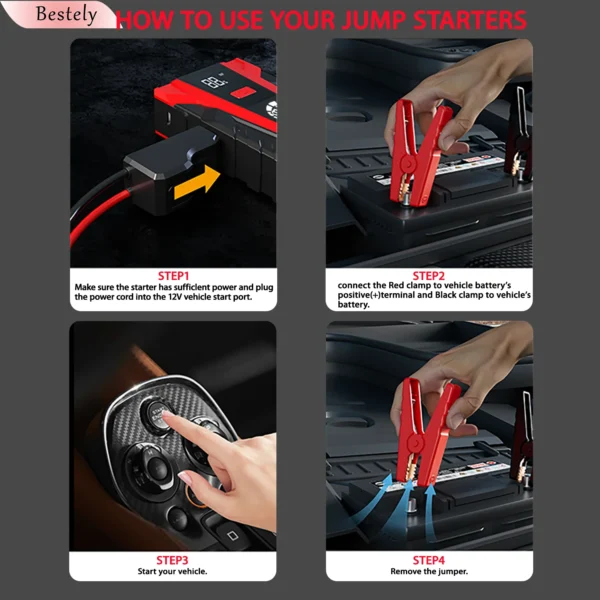 Bestely 99800mAh 12V Car Battery Jump Starter with LED Light & USB - Image 6