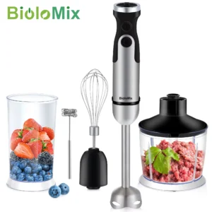 BioloMix 6-Speed Hand Blender Set – 1200W Immersion Blender with Chopper, Whisk & Milk Frother