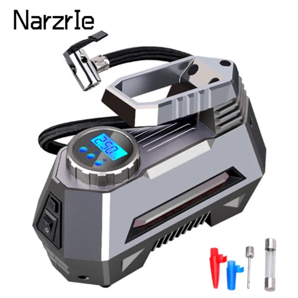 12V Portable Air Compressor Tire Inflator – 150 PSI with Gauge & Emergency LED Light
