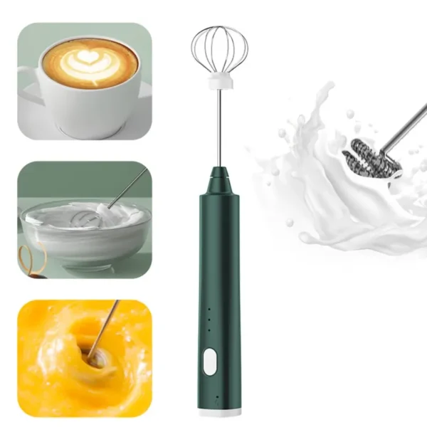 3 Speeds USB Rechargeable Electric Milk Frother + Handheld Egg Beater