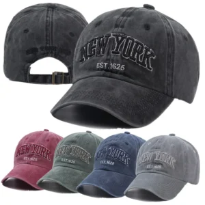 New York Washed Cotton Hat β Unisex Snapback Baseball Cap with Sun Protection for Outdoor Wear