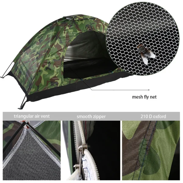 1-Person Camouflage Camping Tent – Waterproof UV-Resistant Outdoor Hiking Shelter