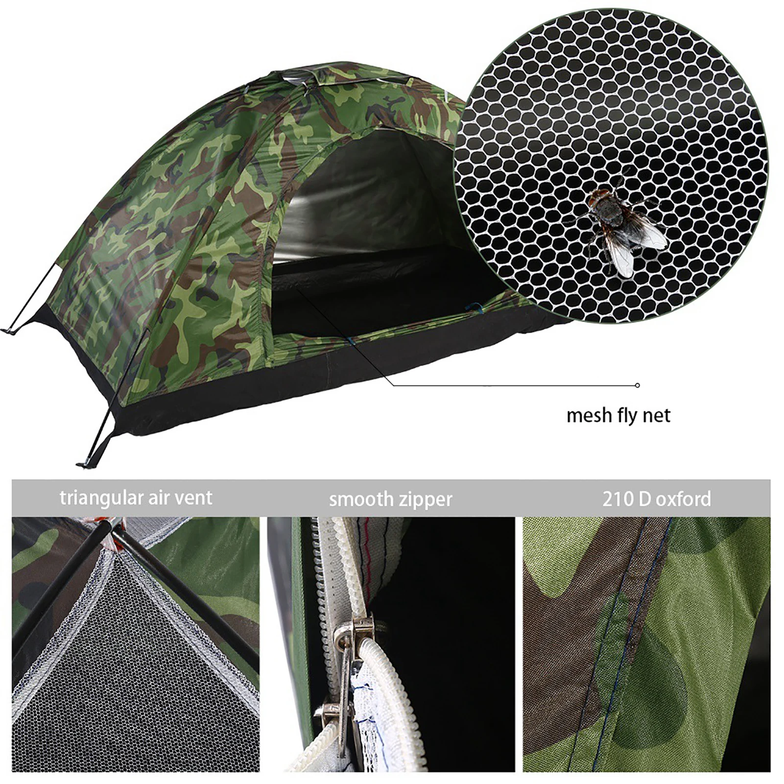1-Person Camouflage Camping Tent β Waterproof UV-Resistant Outdoor Hiking Shelter