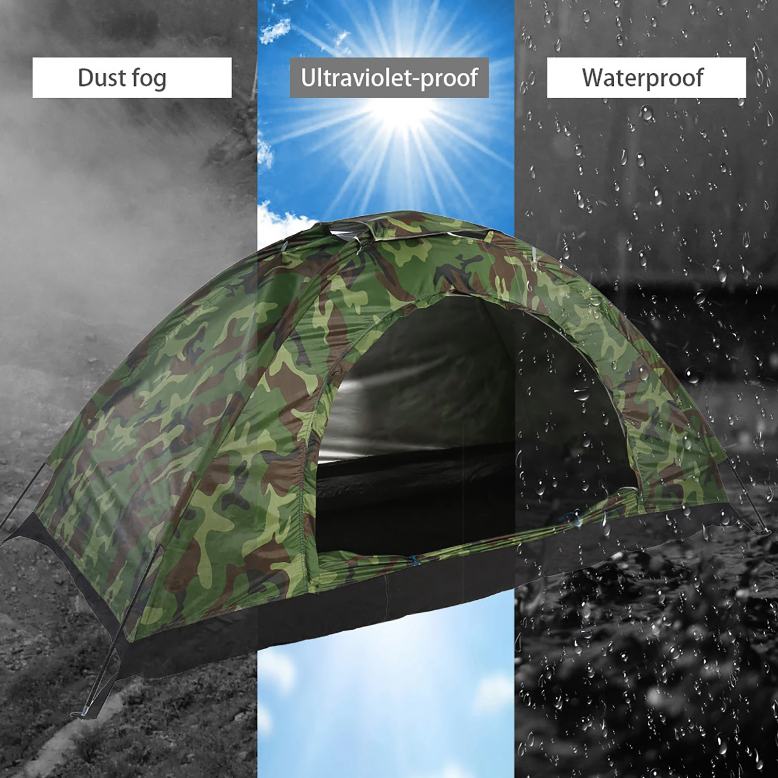 1-Person Camouflage Camping Tent β Waterproof UV-Resistant Outdoor Hiking Shelter - Image 2