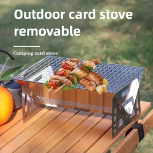 Mini Portable Folding Card Type Charcoal Grill – Stainless Steel Camping & Picnic BBQ Stove
