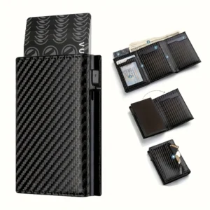 Men's RFID Pop-Up Wallet – Minimalist Metal Card Holder with Zipper Coin Pocket & Credit Card Storage