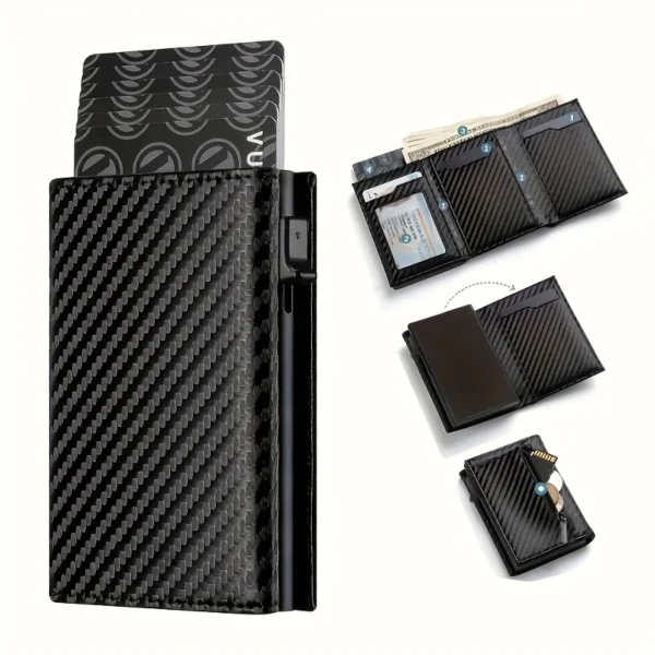 Men's RFID Pop-Up Wallet – Minimalist Metal Card Holder with Zipper Coin Pocket & Credit Card Storage